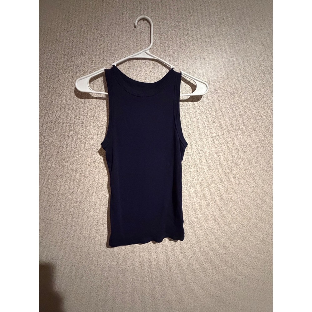 A New Day Womens Navy Blue Ribbed Tank Top High Neck Racerback Medium